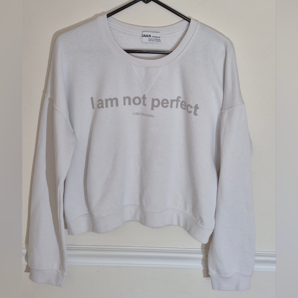 ZARA Lite Cream Sweatshirt with Statement Text